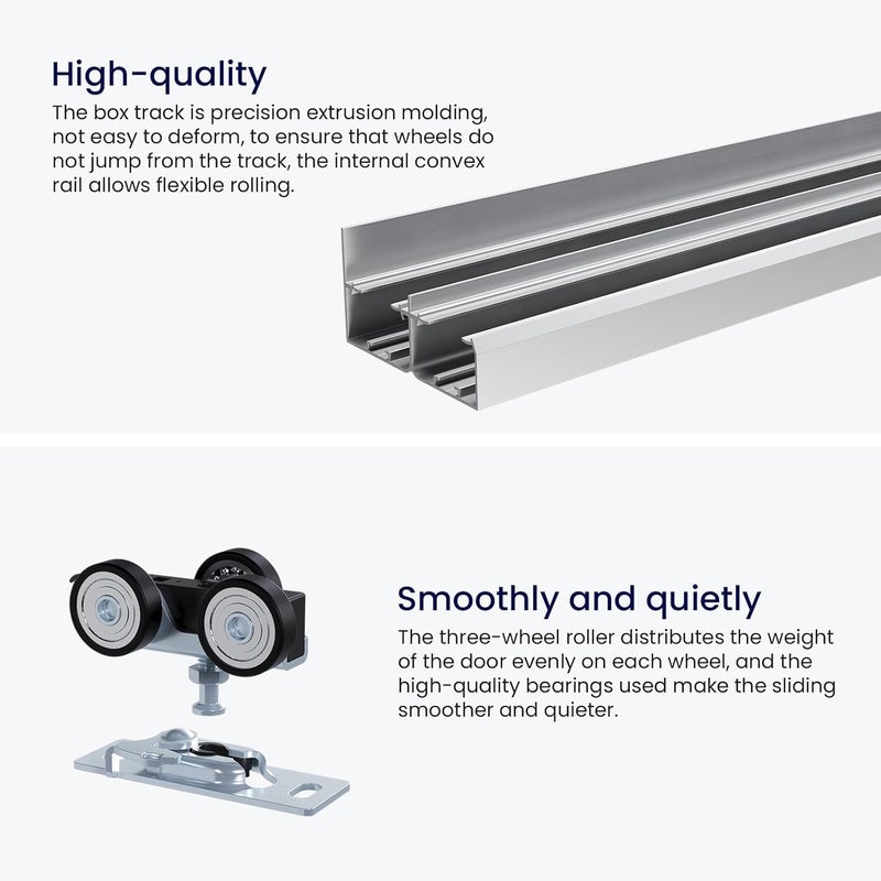 SMARTSTANDARD 48"/4FT Bypass Sliding Door Hardware Kit for Cabinet Closet, Aluminum Alloy Hardware with Finger Pull, for 2 Door System, Smoothly and Quietly, Fit 24.5" Wide Panel, No Door - Image 5